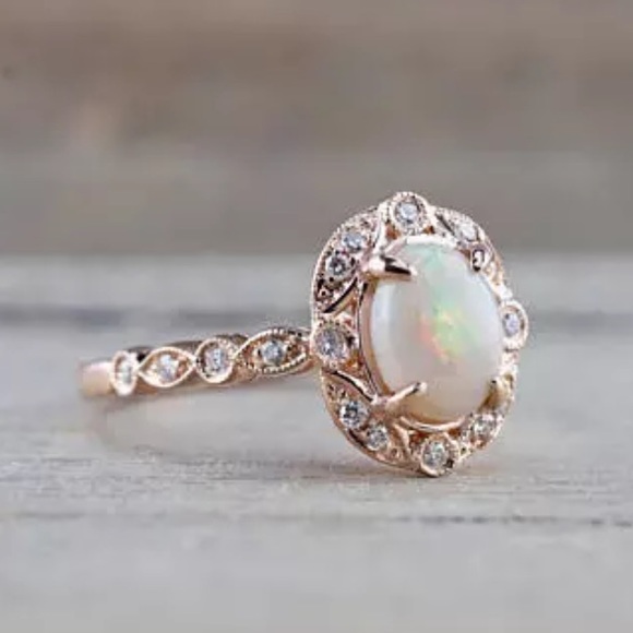 Pawsitively Posh Jewelry - {FRANCINE} vintage style 18k rose gold opal ring